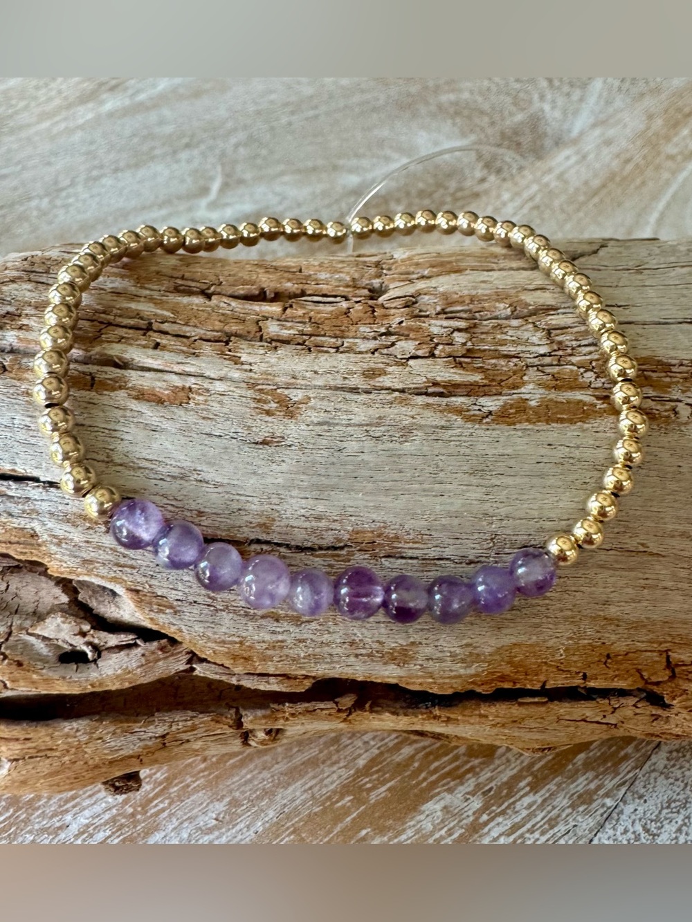 Handmade 14k gold filled bead stretch amethyst bracelet